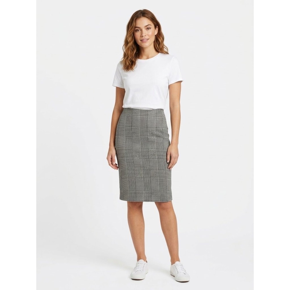 Academia LTD Houndstooth Pencil Skirt Women 0 Black White Excellent Plaid Career